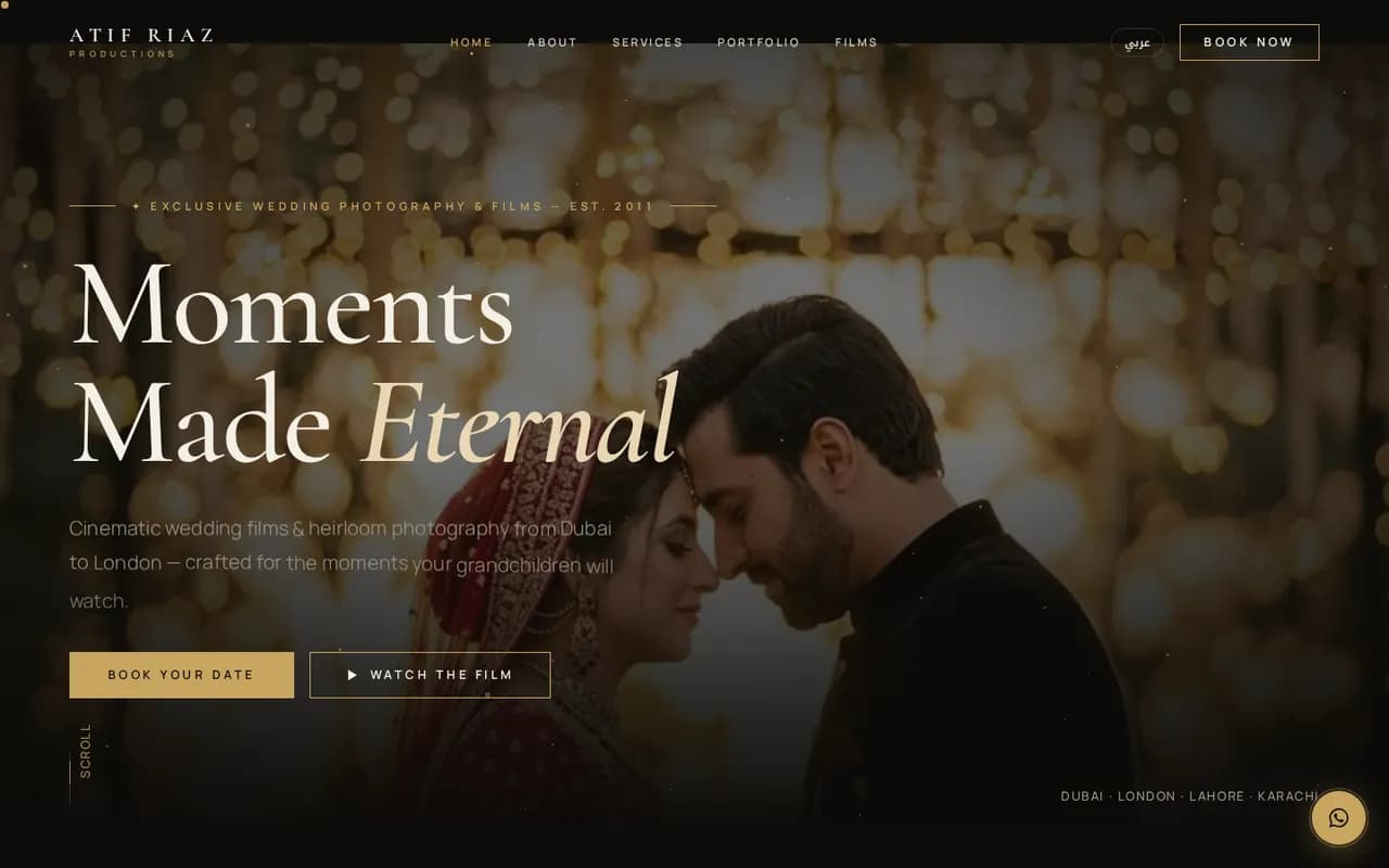 Atif Riaz Productions website homepage on a desktop screen