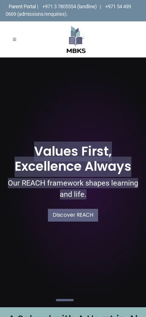 MBK School website on a phone