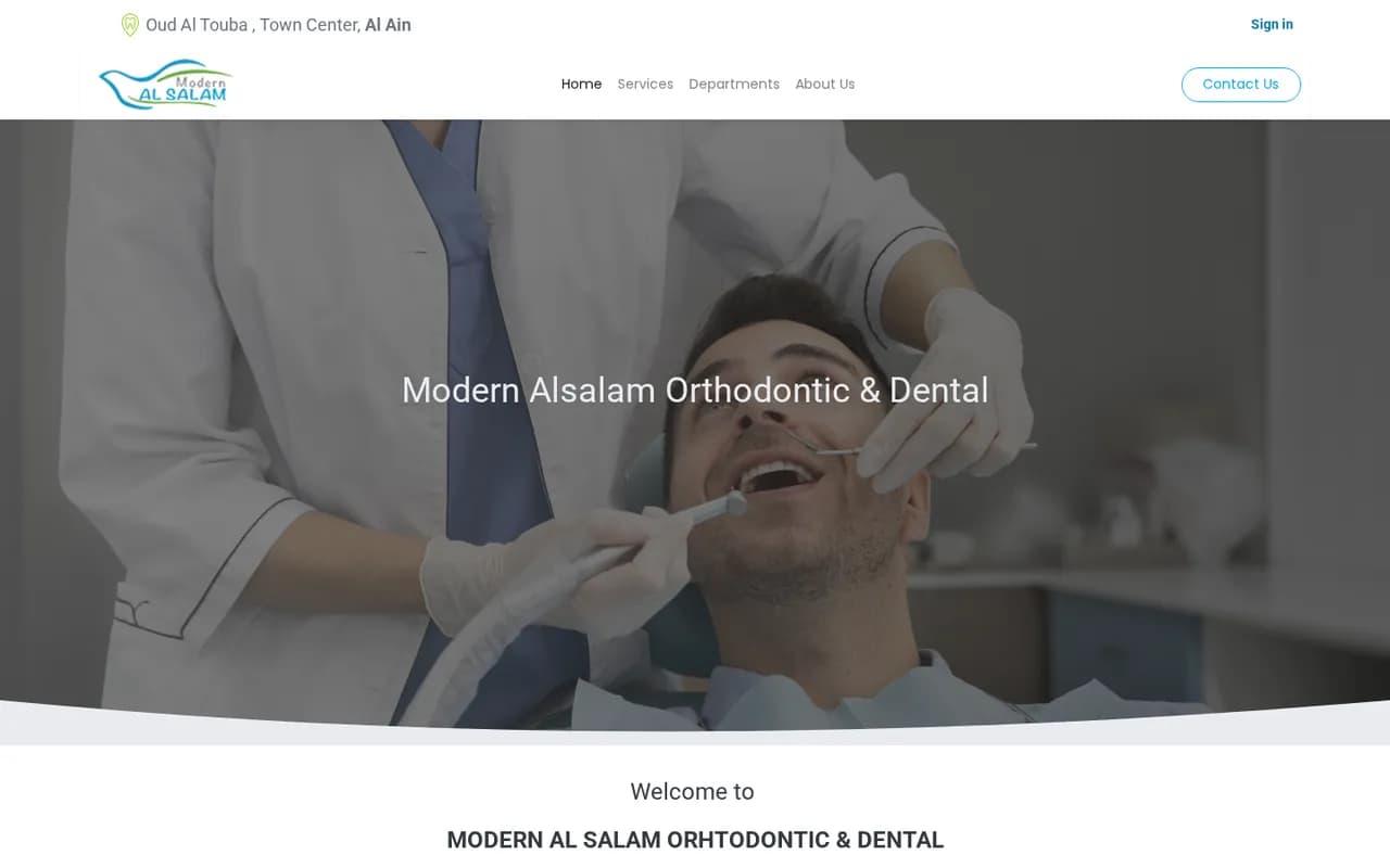 Modern Al Salam Orthodontic & Dental website homepage on a desktop screen