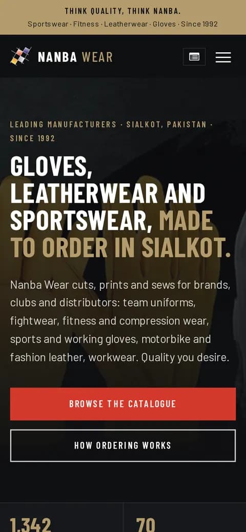 Nanba Wear website on a phone
