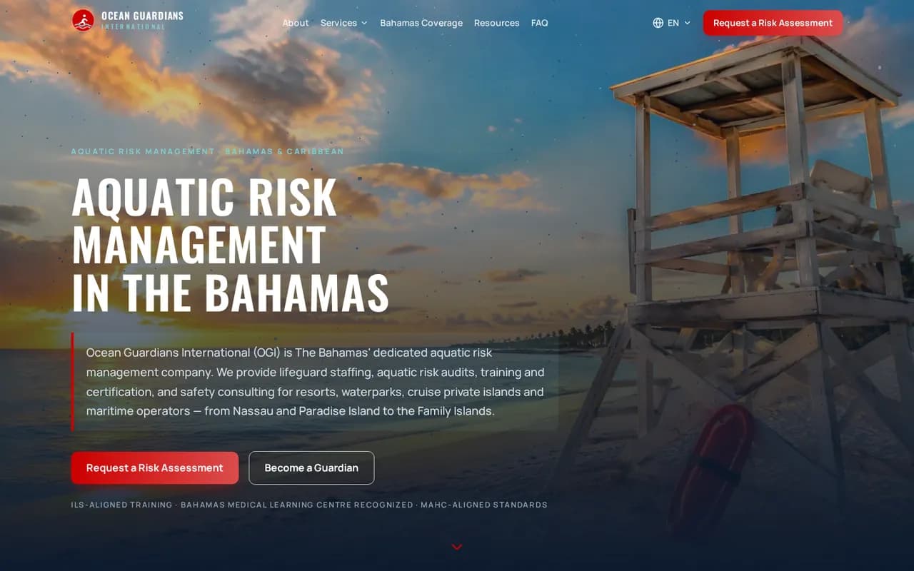Ocean Guardians International website homepage on a desktop screen
