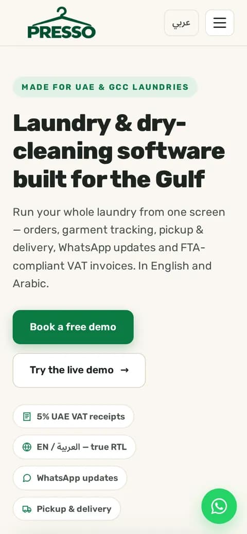 Presso website on a phone
