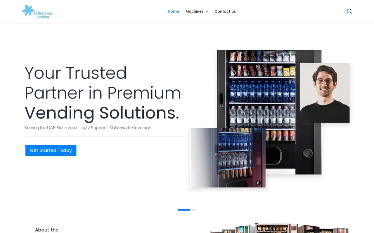 Al Rebaina Vending website homepage on a desktop screen