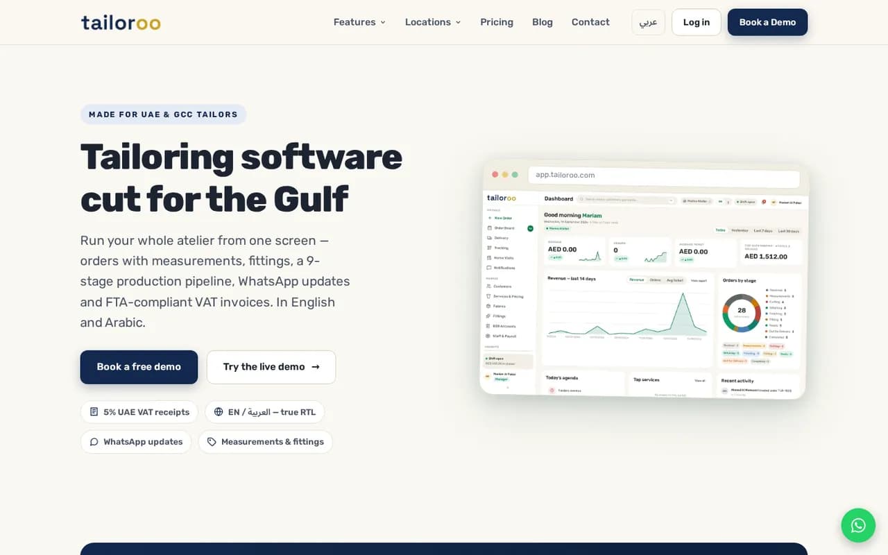 Tailoroo website homepage on a desktop screen