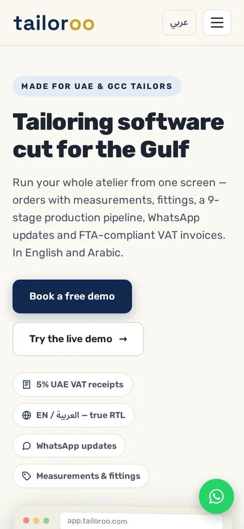 Tailoroo website on a phone